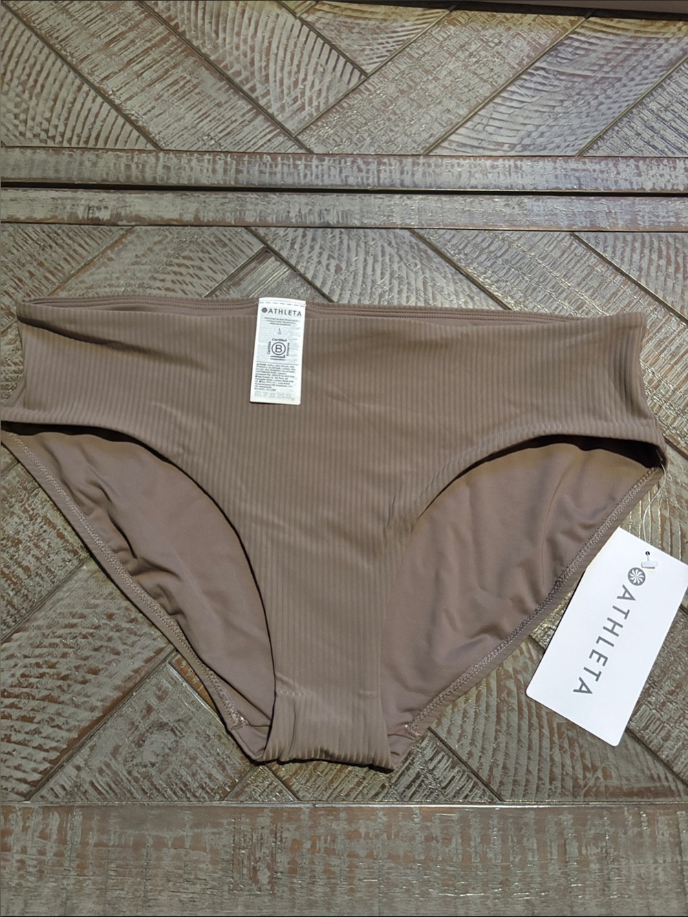 Athleta Ribbed Bikini Bottoms in Taupe Brown